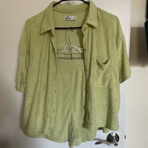Green terry cloth matching beach coverup